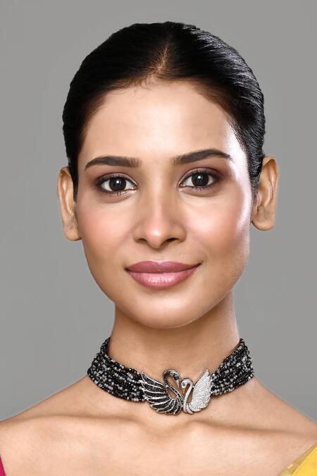 Our Purple Studio_Grey Embellished Choker Necklace _Online_at_Aza_Fashions