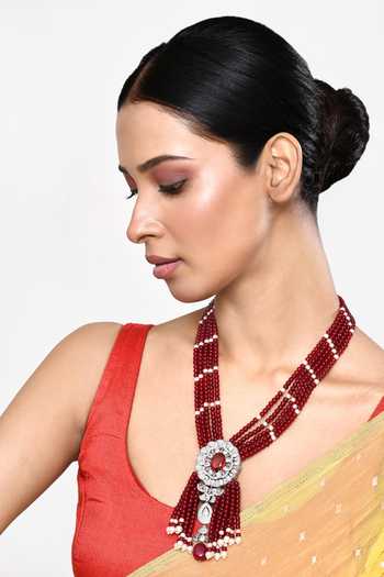 Our Purple Studio_Red Stone And Bead Embellished Necklace_Online_at_Aza_Fashions