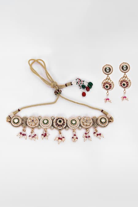 Our Purple Studio Circular Unit Pearl & Bead Embellished Necklace Set 