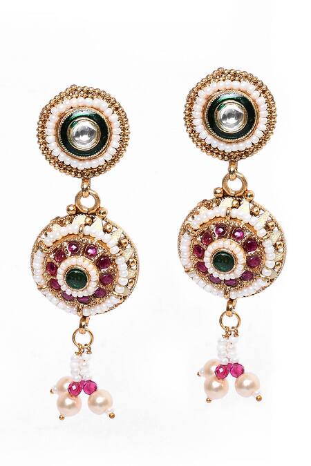 Buy_Our Purple Studio_Gold Plated Pearls, Stones Circular Unit And Bead Embellished Necklace Set _Online_at_Aza_Fashions