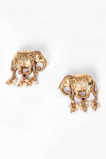 Buy_Our Purple Studio_White Pearls Elephant Motif Pendant Necklace Set_Online_at_Aza_Fashions