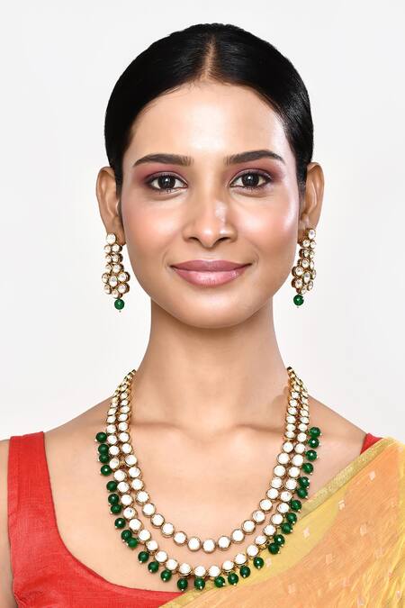Shop_Our Purple Studio_Gold Plated Diamonds, Stones Kundan Embellished Necklace Set _Online_at_Aza_Fashions
