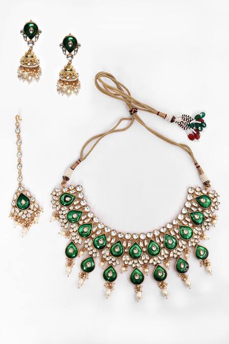 Our Purple Studio Enamelled Kundan Embellished Necklace Set 