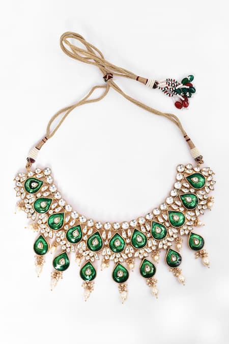 Buy_Our Purple Studio_Gold Plated Diamonds, Stones Enamelled Kundan Embellished Necklace Set _Online_at_Aza_Fashions
