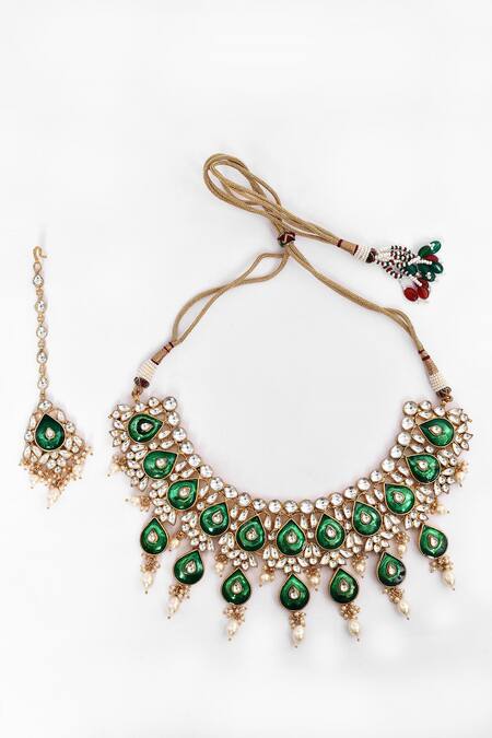 Shop_Our Purple Studio_Gold Plated Diamonds, Stones Enamelled Kundan Embellished Necklace Set _Online_at_Aza_Fashions