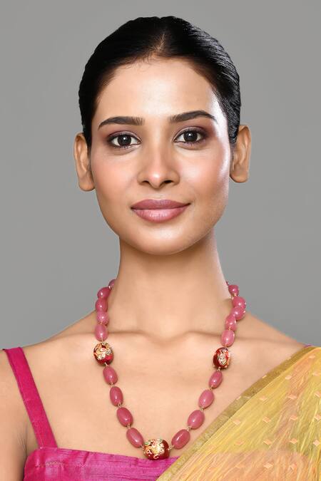 Our Purple Studio_Pink Hand Painted Beaded Necklace_Online_at_Aza_Fashions