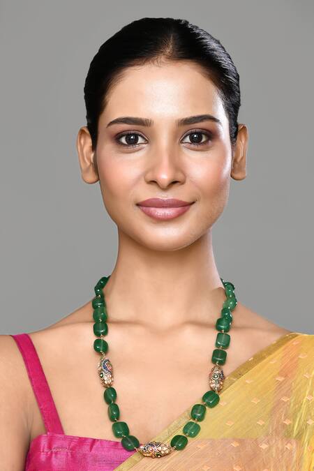 Our Purple Studio_Green Hand Painted Embellished Bead Necklace _Online_at_Aza_Fashions