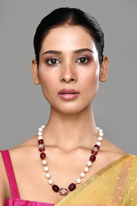 Our Purple Studio_Red Hand Painted Bead Necklace_Online_at_Aza_Fashions