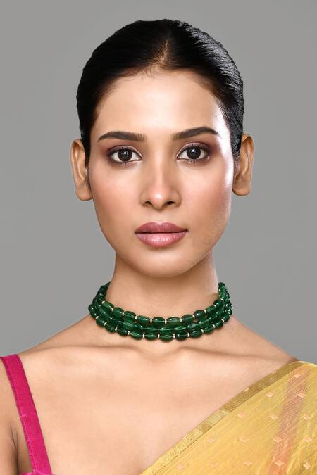 Our Purple Studio_Green Three Layered Beaded Necklace _Online_at_Aza_Fashions