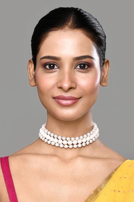 Our Purple Studio_White Three Layered Pearl Necklace _Online_at_Aza_Fashions