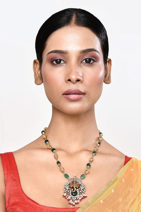 Our Purple Studio_Gold Plated Ganpati Motif Temple Necklace_Online_at_Aza_Fashions