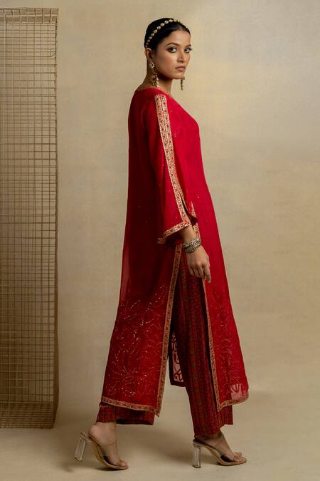 Shop Pooja-Keyur Pink Organza, Cotton Satin Embroidery, Gulal Kurta And Bagh Printed Pant Set at Aza Fashions Shop_Pooja-Keyur_Pink Organza, Cotton Satin Embroidery, Gulal Kurta And Bagh Printed Pant Set_at_Aza_Fashions