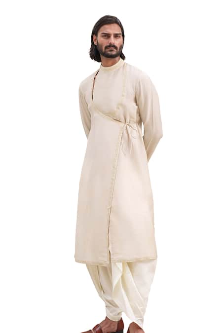 Buy Amrit Dawani Beige Chanderi, Cotton Embroidery Border Bloom Angarkha Kurta With Dhoti Online at Aza Fashions Buy_Amrit Dawani_Beige Chanderi, Cotton Embroidery Border Bloom Angarkha Kurta With Dhoti _Online_at_Aza_Fashions