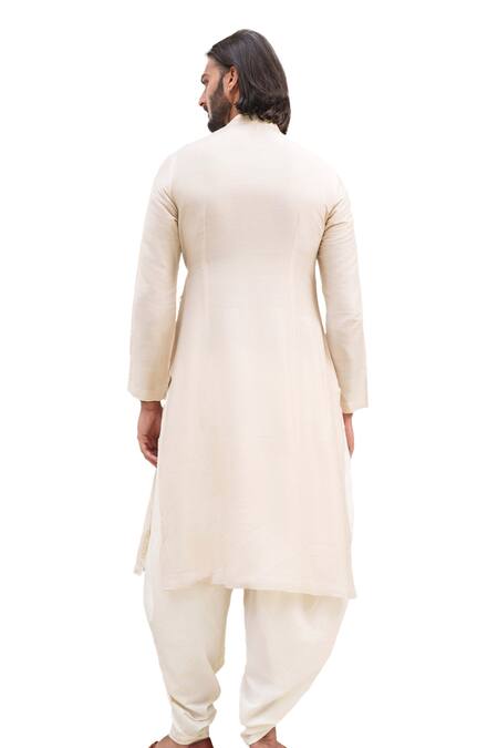 Buy Amrit Dawani Beige Chanderi, Cotton Embroidery Border Bloom Angarkha Kurta With Dhoti Buy_Amrit Dawani_Beige Chanderi, Cotton Embroidery Border Bloom Angarkha Kurta With Dhoti