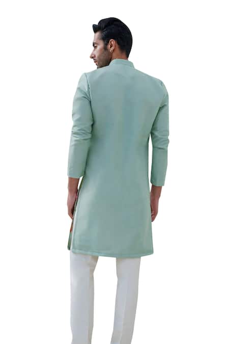 Amrit Dawani Green Cotton, Silk Embroidery Wild Blossom Hand Painted Kurta With Trouser at Aza Fashions Amrit Dawani_Green Cotton, Silk Embroidery Wild Blossom Hand Painted Kurta With Trouser _at_Aza_Fashions