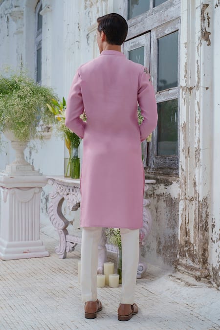 Amrit Dawani_Purple Cotton, Silk Wild Monkey Woods Hand Painted Kurta With Trouser _Online_at_Aza_Fashions