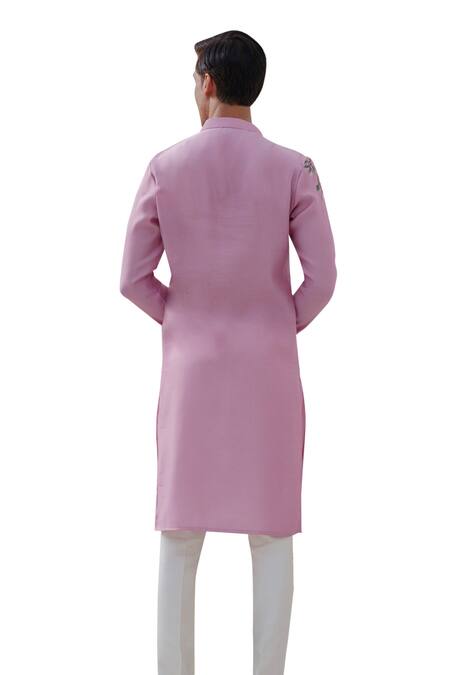 Amrit Dawani_Purple Cotton, Silk Wild Monkey Woods Hand Painted Kurta With Trouser _at_Aza_Fashions