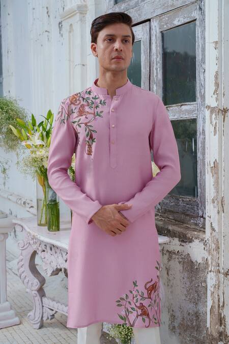 Buy_Amrit Dawani_Purple Cotton, Silk Wild Monkey Woods Hand Painted Kurta With Trouser 