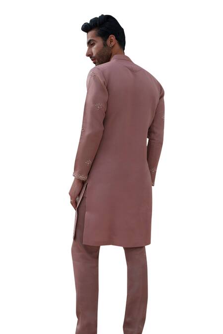 Buy_Amrit Dawani_Brown Modal, Silk Beads Bloom Petal Embroidered Kurta With Trouser 