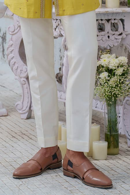 Shop_Amrit Dawani_Green Cotton, Silk Embroidery Bullian Leaf Motif Kurta With Trouser _Online_at_Aza_Fashions