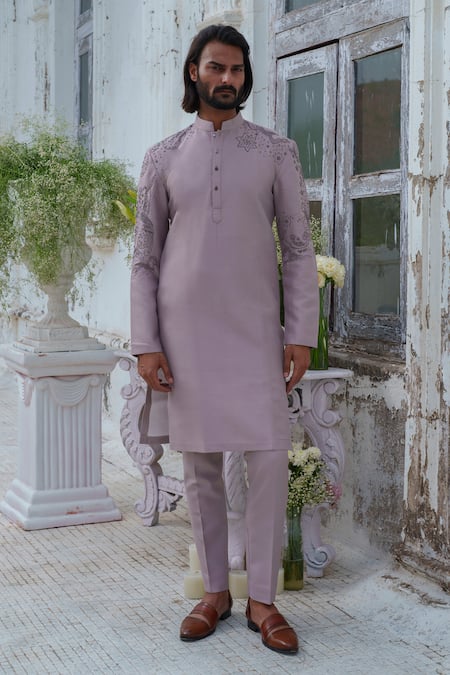 Amrit Dawani Purple Cotton Blend Embroidery Celeste Kurta With Trouser