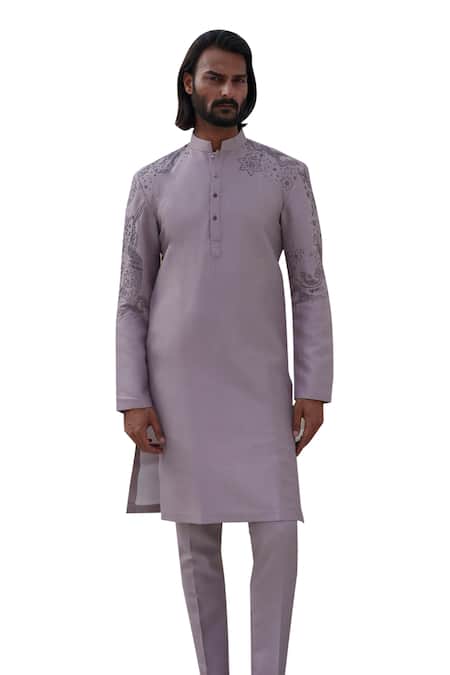 Buy Amrit Dawani Purple Cotton Embroidery Celeste Kurta With Trouser Online at Aza Fashions Buy_Amrit Dawani_Purple Cotton Embroidery Celeste Kurta With Trouser _Online_at_Aza_Fashions