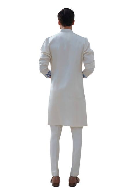 Amrit Dawani Ivory Cotton, Silk Embroidery Wild Woods Hand Painted Kurta With Trouser at Aza Fashions Amrit Dawani_Ivory Cotton, Silk Embroidery Wild Woods Hand Painted Kurta With Trouser _at_Aza_Fashions