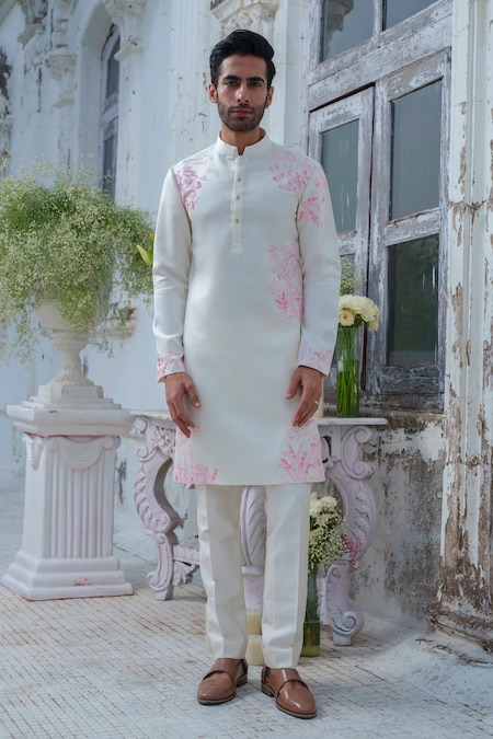 Amrit Dawani Ivory Modal Silk Hand Paint Forest Alchemy Kurta With Trouser