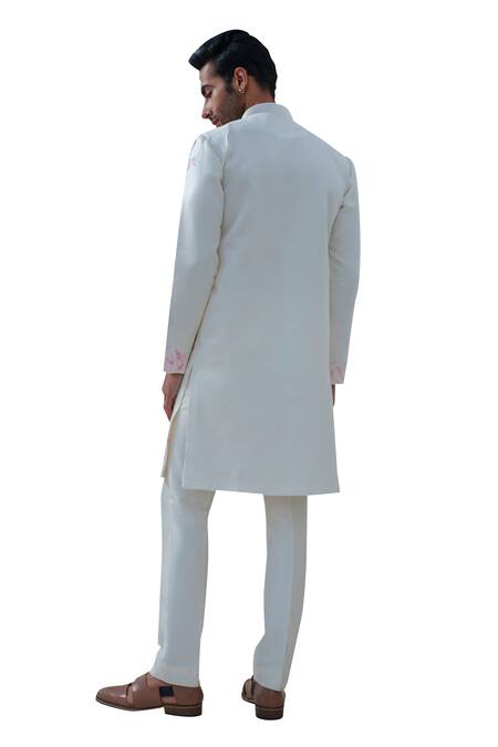 Amrit Dawani Ivory Cotton, Silk Forest Alchemy Hand Painted Kurta With Trouser at Aza Fashions Amrit Dawani_Ivory Cotton, Silk Forest Alchemy Hand Painted Kurta With Trouser _at_Aza_Fashions