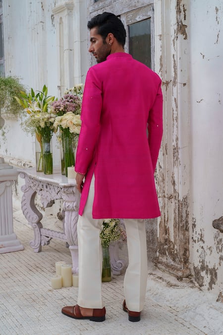 Shop_Amrit Dawani_Pink Cotton, Silk Mirrors Flora Jaal Embroidered Kurta With Pant _at_Aza_Fashions