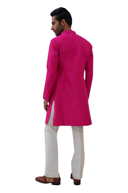 Shop_Amrit Dawani_Pink Cotton, Silk Mirrors Flora Jaal Embroidered Kurta With Pant _Online_at_Aza_Fashions