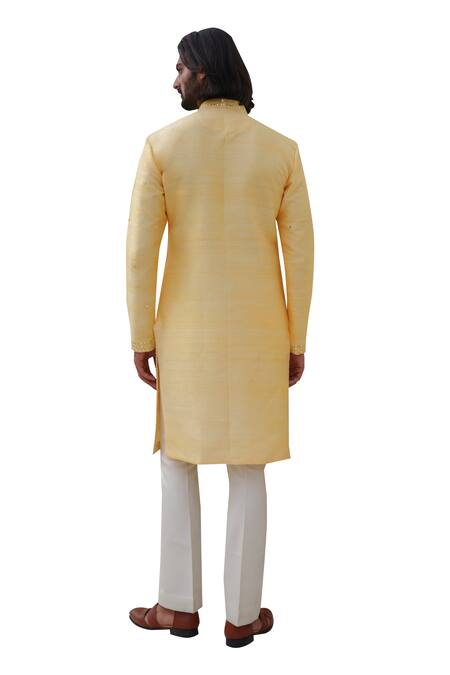 Shop Amrit Dawani Yellow Cotton, Silk Mirrors Phool Vine Embroidered Kurta With Pant Online at Aza Fashions Shop_Amrit Dawani_Yellow Cotton, Silk Mirrors Phool Vine Embroidered Kurta With Pant _Online_at_Aza_Fashions