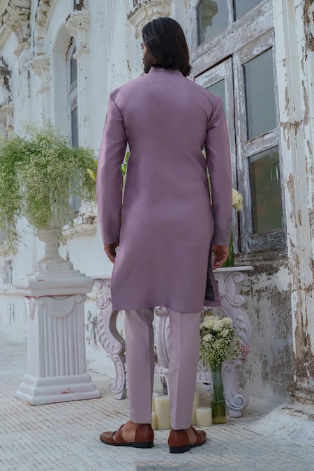 Shop_Amrit Dawani_Purple Cotton, Silk Embroidery Blossom Kurta With Trouser _at_Aza_Fashions