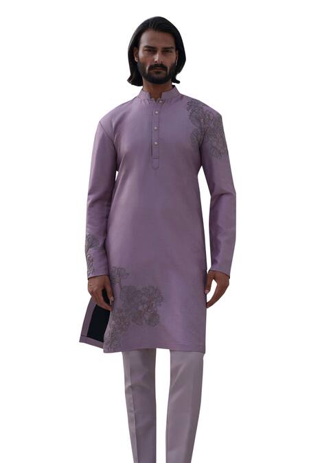 Buy_Amrit Dawani_Purple Cotton, Silk Embroidery Blossom Kurta With Trouser _Online_at_Aza_Fashions