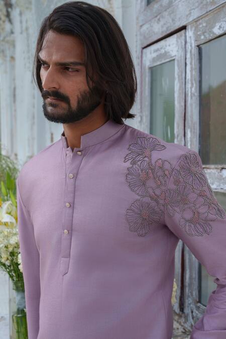 Buy_Amrit Dawani_Purple Cotton, Silk Embroidery Blossom Kurta With Trouser 