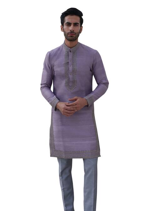 Buy Amrit Dawani Purple Silk Embroidery Fleur Kurta With Trouser Online at Aza Fashions Buy_Amrit Dawani_Purple Silk Embroidery Fleur Kurta With Trouser _Online_at_Aza_Fashions