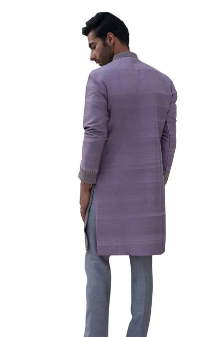 Amrit Dawani Purple Silk Embroidery Fleur Kurta With Trouser at Aza Fashions Amrit Dawani_Purple Silk Embroidery Fleur Kurta With Trouser _at_Aza_Fashions