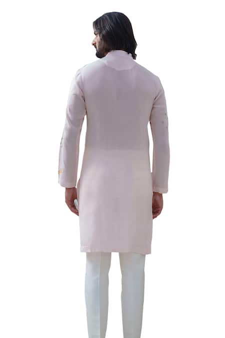 Buy Amrit Dawani Pink Muslin, Cotton Pearls Gardenia Embroidered Kurta With Trouser Buy_Amrit Dawani_Pink Muslin, Cotton Pearls Gardenia Embroidered Kurta With Trouser