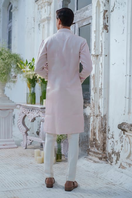 Amrit Dawani_Pink Cotton, Silk Embroidery Garden Bloom Kurta With Trouser _Online_at_Aza_Fashions