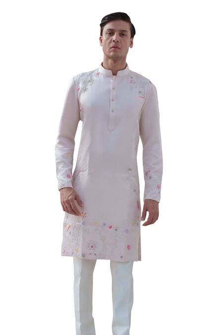 Buy Amrit Dawani Pink Cotton, Silk Embroidery Garden Bloom Kurta With Trouser Online at Aza Fashions Buy_Amrit Dawani_Pink Cotton, Silk Embroidery Garden Bloom Kurta With Trouser _Online_at_Aza_Fashions