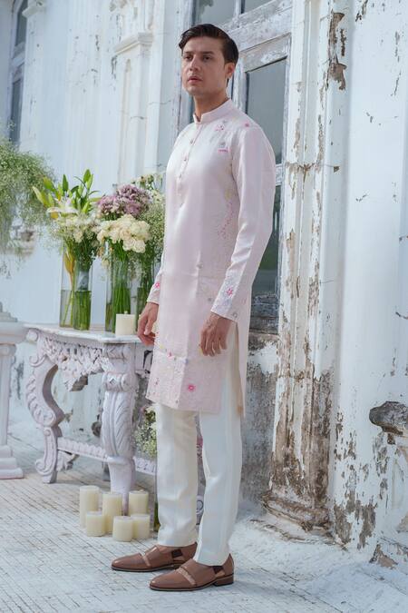 Buy_Amrit Dawani_Pink Cotton, Silk Embroidery Garden Bloom Kurta With Trouser 