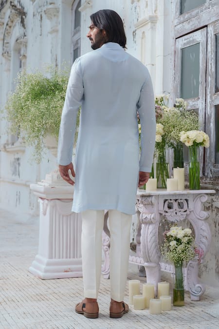 Amrit Dawani_Blue Muslin, Cotton, Silk Beads Starlet Embroidered Kurta With Trouser _Online_at_Aza_Fashions