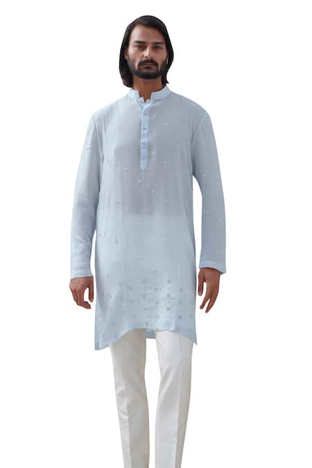 Buy Amrit Dawani Blue Muslin, Cotton, Silk Beads Starlet Embroidered Kurta With Trouser Online at Aza Fashions Buy_Amrit Dawani_Blue Muslin, Cotton, Silk Beads Starlet Embroidered Kurta With Trouser _Online_at_Aza_Fashions