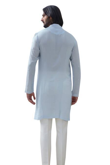 Amrit Dawani Blue Muslin, Cotton, Silk Beads Starlet Embroidered Kurta With Trouser at Aza Fashions Amrit Dawani_Blue Muslin, Cotton, Silk Beads Starlet Embroidered Kurta With Trouser _at_Aza_Fashions