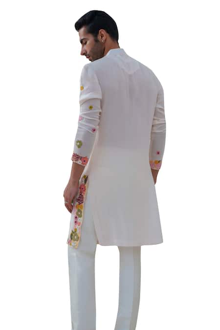 Buy Amrit Dawani White Muslin, Cotton, Silk Sequins, French Fleur Embroidered Kurta With Trouser Buy_Amrit Dawani_White Muslin, Cotton, Silk Sequins, French Fleur Embroidered Kurta With Trouser