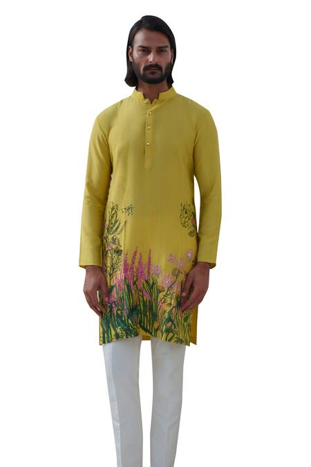 Buy Amrit Dawani Green Satin, Spring Blossom Hand Painted Kurta With Trouser Online at Aza Fashions Buy_Amrit Dawani_Green Satin, Spring Blossom Hand Painted Kurta With Trouser _Online_at_Aza_Fashions