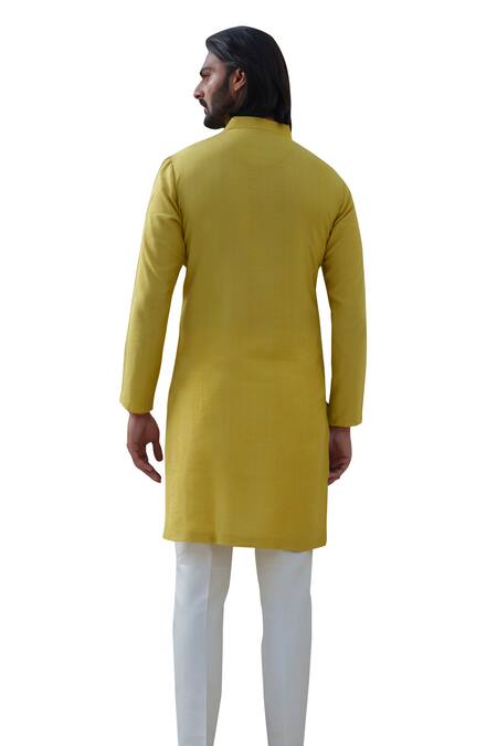 Amrit Dawani Green Satin, Spring Blossom Hand Painted Kurta With Trouser at Aza Fashions Amrit Dawani_Green Satin, Spring Blossom Hand Painted Kurta With Trouser _at_Aza_Fashions