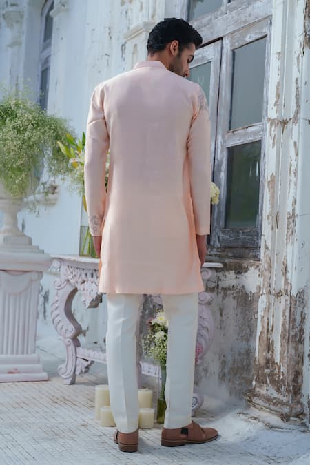 Amrit Dawani_Peach Cotton Embroidery Animal Hand Painted Kurta Set _Online_at_Aza_Fashions