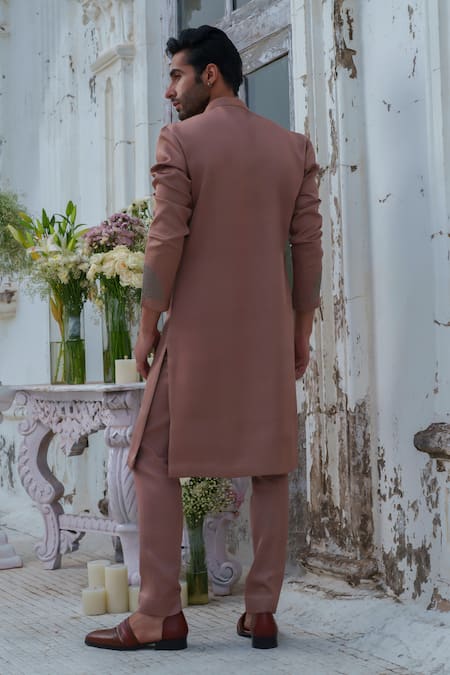 Shop_Amrit Dawani_Brown Modal, Silk Beads Placement Embroidered Kurta Set _at_Aza_Fashions