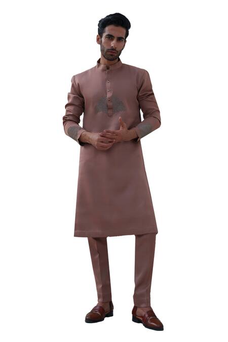 Shop_Amrit Dawani_Brown Modal, Silk Beads Placement Embroidered Kurta Set _Online_at_Aza_Fashions